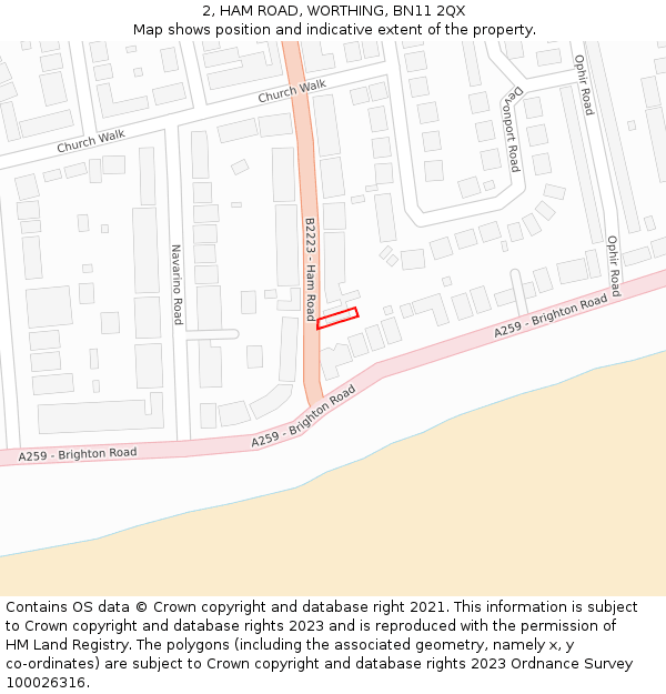 2, HAM ROAD, WORTHING, BN11 2QX: Location map and indicative extent of plot