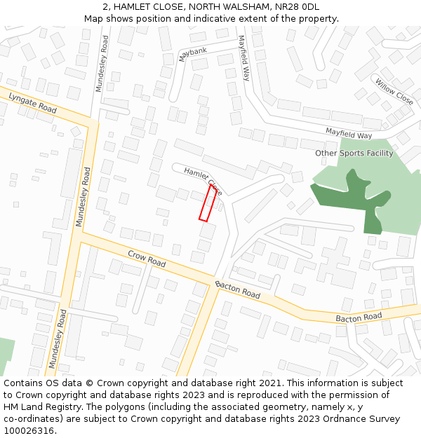 2, HAMLET CLOSE, NORTH WALSHAM, NR28 0DL: Location map and indicative extent of plot