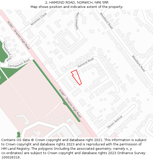 2, HAMOND ROAD, NORWICH, NR6 5RR: Location map and indicative extent of plot