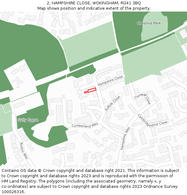 2, HAMPSHIRE CLOSE, WOKINGHAM, RG41 3BQ: Location map and indicative extent of plot