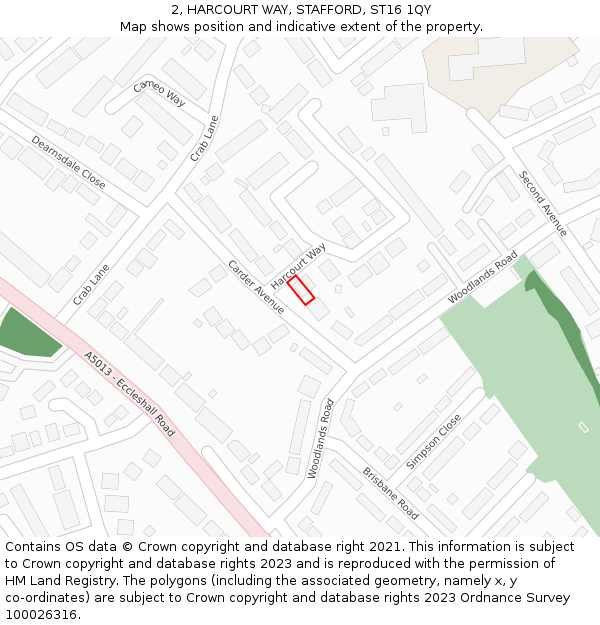 2, HARCOURT WAY, STAFFORD, ST16 1QY: Location map and indicative extent of plot