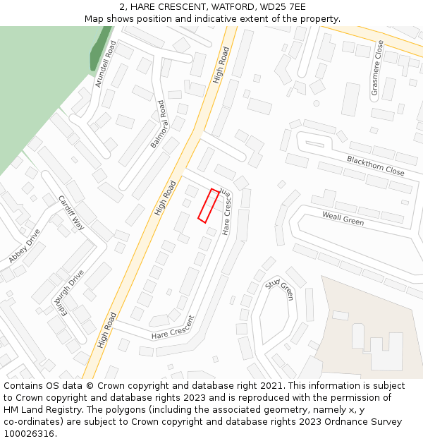 2, HARE CRESCENT, WATFORD, WD25 7EE: Location map and indicative extent of plot
