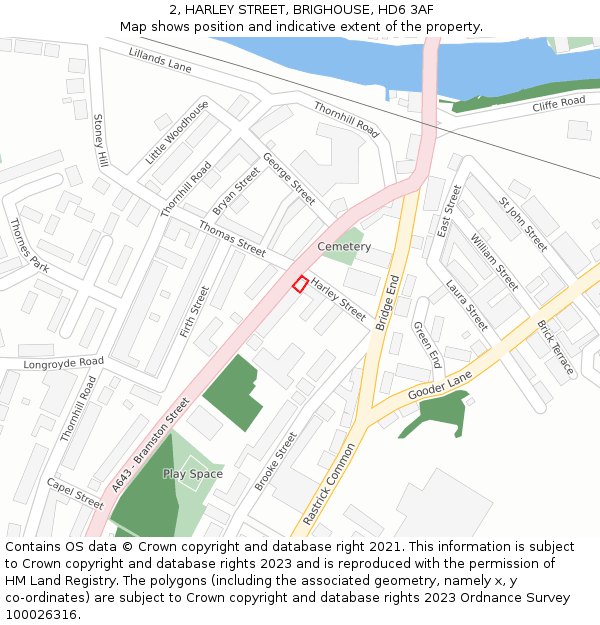 2, HARLEY STREET, BRIGHOUSE, HD6 3AF: Location map and indicative extent of plot