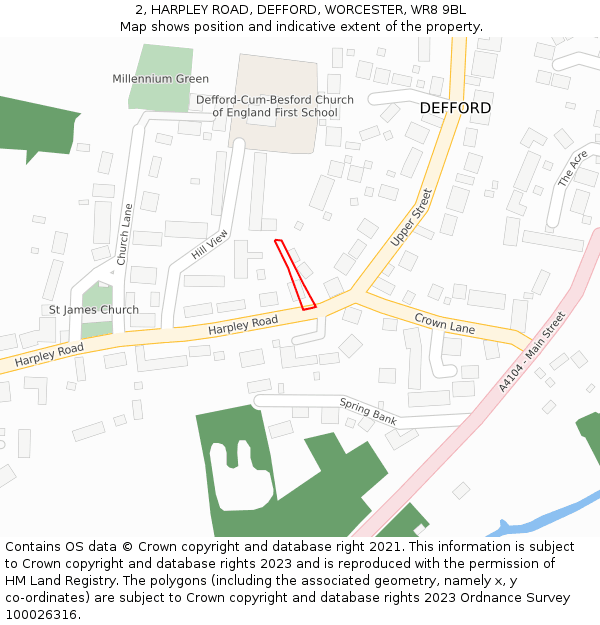 2, HARPLEY ROAD, DEFFORD, WORCESTER, WR8 9BL: Location map and indicative extent of plot