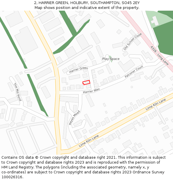 2, HARRIER GREEN, HOLBURY, SOUTHAMPTON, SO45 2EY: Location map and indicative extent of plot