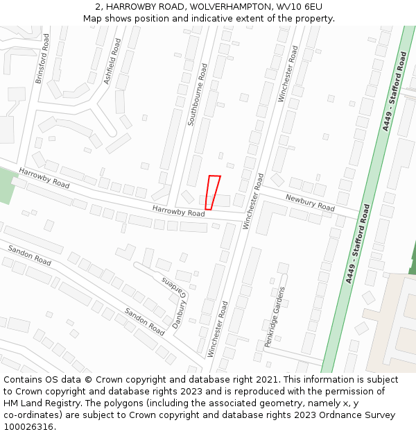 2, HARROWBY ROAD, WOLVERHAMPTON, WV10 6EU: Location map and indicative extent of plot