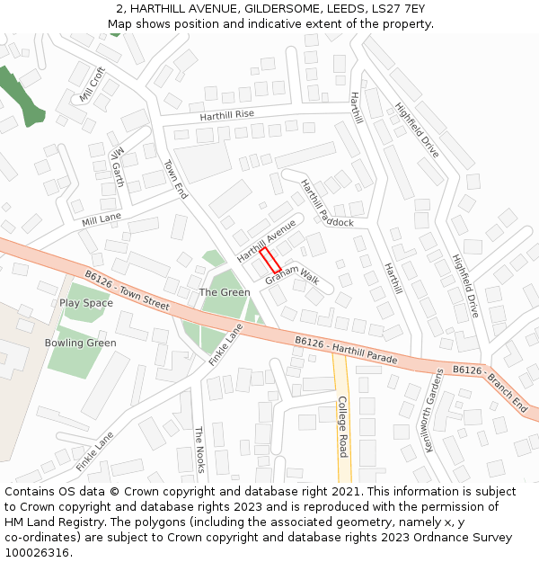 2, HARTHILL AVENUE, GILDERSOME, LEEDS, LS27 7EY: Location map and indicative extent of plot