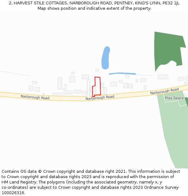 2, HARVEST STILE COTTAGES, NARBOROUGH ROAD, PENTNEY, KING'S LYNN, PE32 1JL: Location map and indicative extent of plot