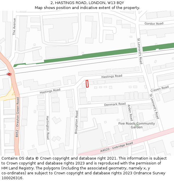 2, HASTINGS ROAD, LONDON, W13 8QY: Location map and indicative extent of plot