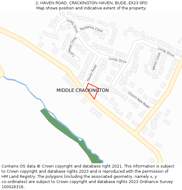 2, HAVEN ROAD, CRACKINGTON HAVEN, BUDE, EX23 0PD: Location map and indicative extent of plot
