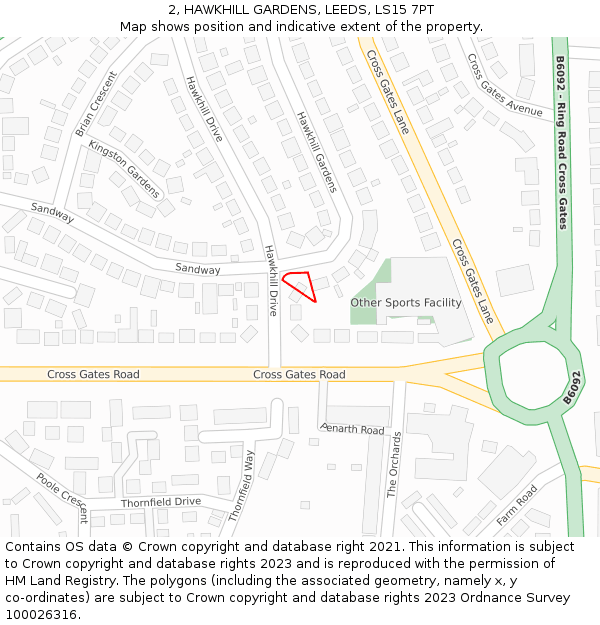 2, HAWKHILL GARDENS, LEEDS, LS15 7PT: Location map and indicative extent of plot