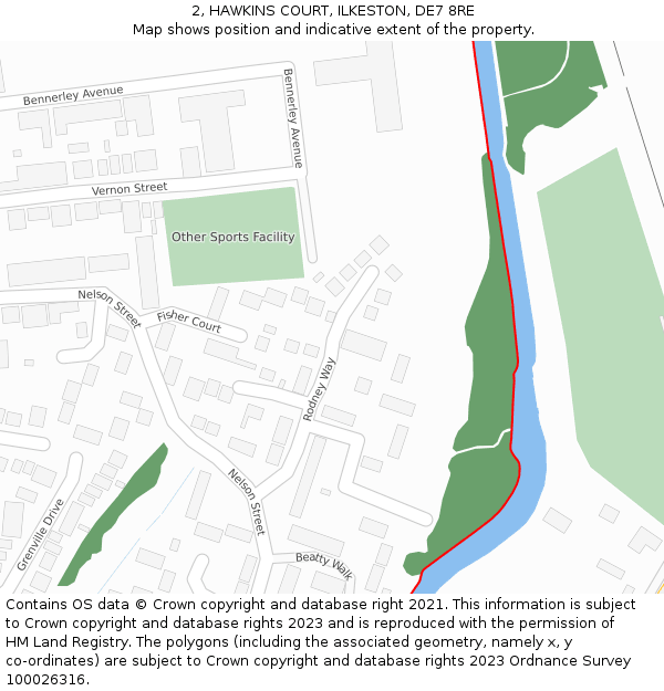 2, HAWKINS COURT, ILKESTON, DE7 8RE: Location map and indicative extent of plot