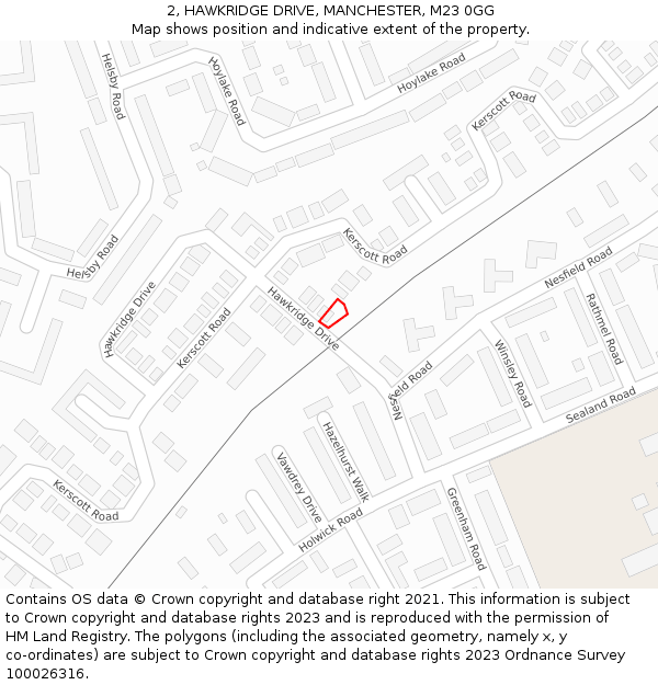 2, HAWKRIDGE DRIVE, MANCHESTER, M23 0GG: Location map and indicative extent of plot