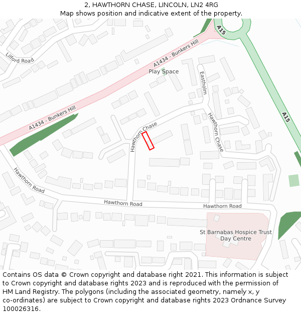 2, HAWTHORN CHASE, LINCOLN, LN2 4RG: Location map and indicative extent of plot