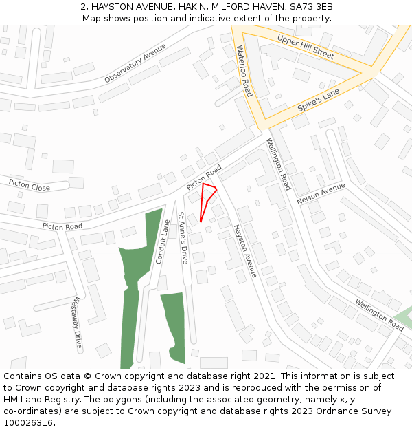 2, HAYSTON AVENUE, HAKIN, MILFORD HAVEN, SA73 3EB: Location map and indicative extent of plot