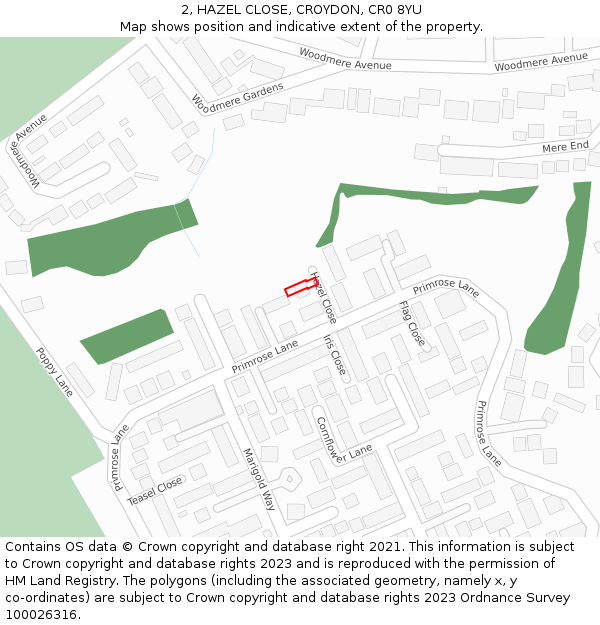 2, HAZEL CLOSE, CROYDON, CR0 8YU: Location map and indicative extent of plot