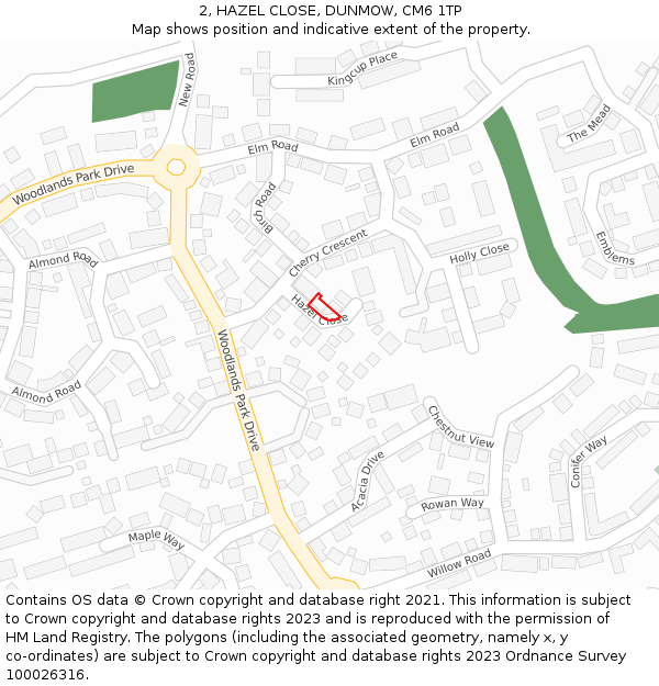 2, HAZEL CLOSE, DUNMOW, CM6 1TP: Location map and indicative extent of plot