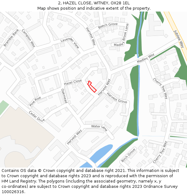 2, HAZEL CLOSE, WITNEY, OX28 1EL: Location map and indicative extent of plot