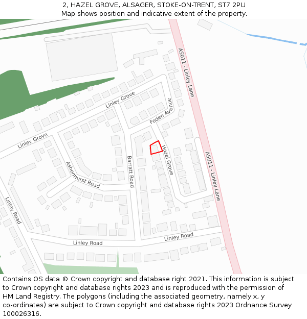 2, HAZEL GROVE, ALSAGER, STOKE-ON-TRENT, ST7 2PU: Location map and indicative extent of plot