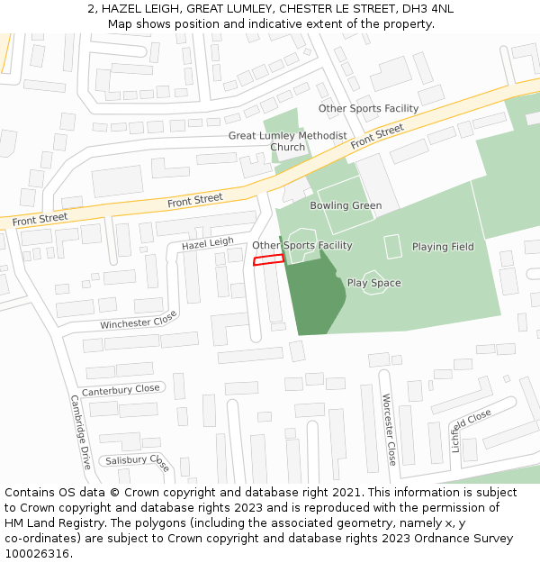 2, HAZEL LEIGH, GREAT LUMLEY, CHESTER LE STREET, DH3 4NL: Location map and indicative extent of plot