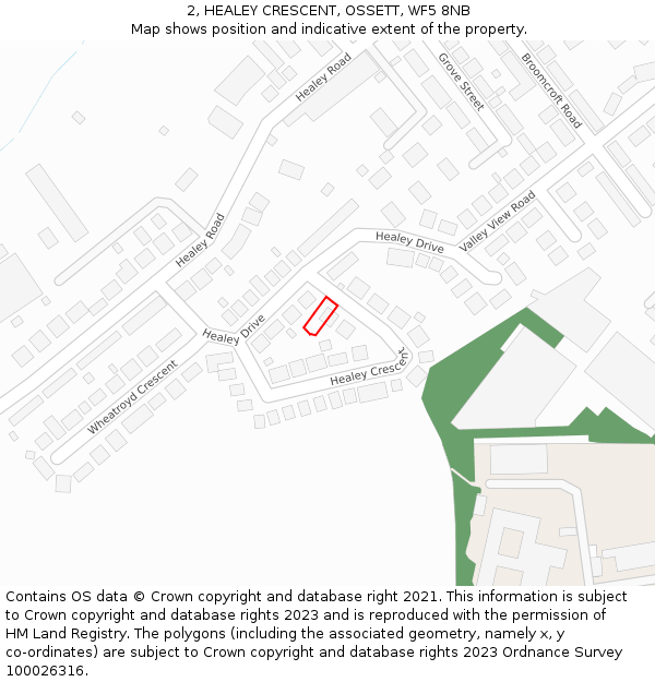 2, HEALEY CRESCENT, OSSETT, WF5 8NB: Location map and indicative extent of plot