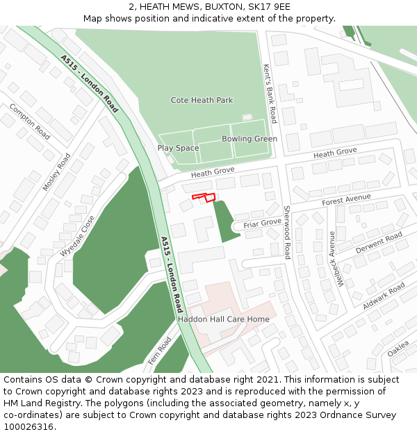2, HEATH MEWS, BUXTON, SK17 9EE: Location map and indicative extent of plot