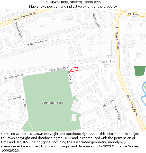 2, HEATH RISE, BRISTOL, BS30 8DD: Location map and indicative extent of plot