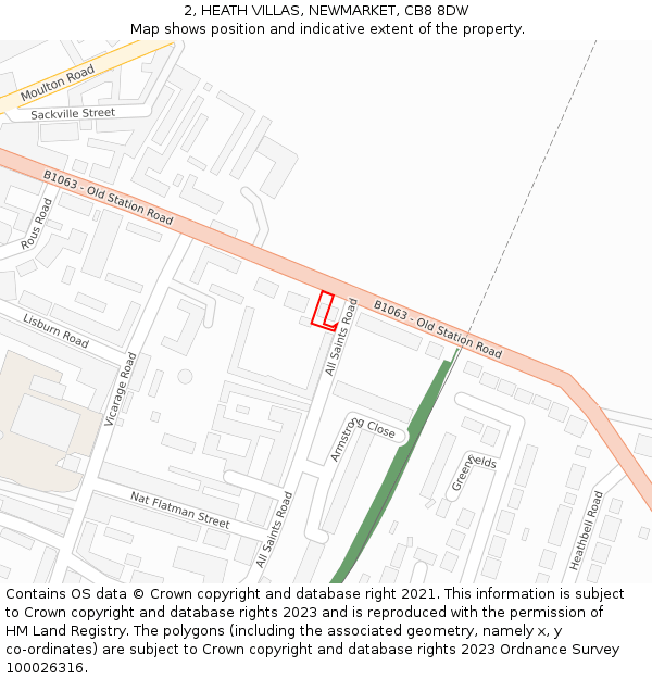 2, HEATH VILLAS, NEWMARKET, CB8 8DW: Location map and indicative extent of plot