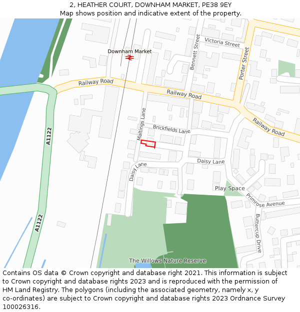 2, HEATHER COURT, DOWNHAM MARKET, PE38 9EY: Location map and indicative extent of plot