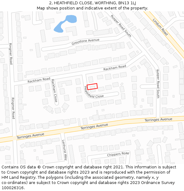 2, HEATHFIELD CLOSE, WORTHING, BN13 1LJ: Location map and indicative extent of plot