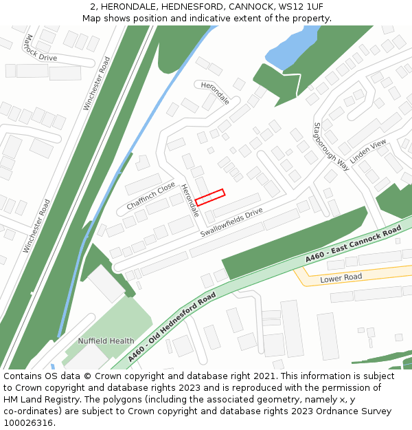 2, HERONDALE, HEDNESFORD, CANNOCK, WS12 1UF: Location map and indicative extent of plot