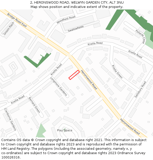 2, HERONSWOOD ROAD, WELWYN GARDEN CITY, AL7 3NU: Location map and indicative extent of plot