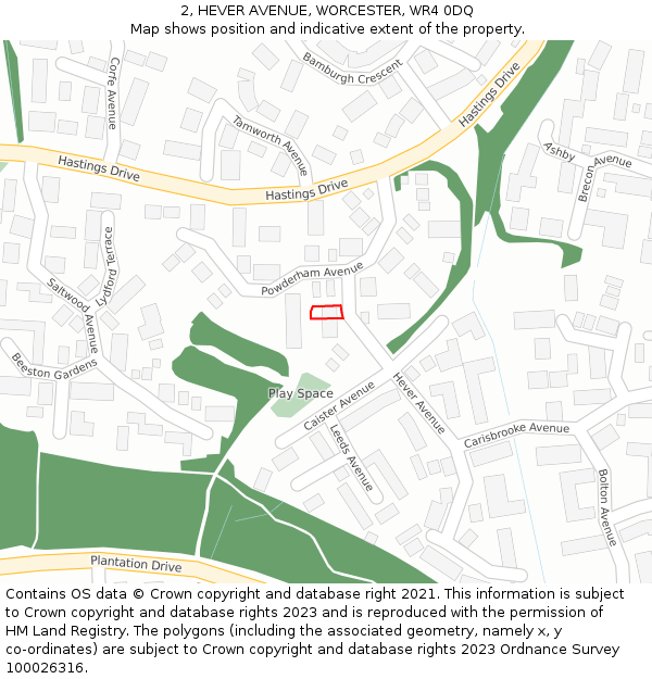 2, HEVER AVENUE, WORCESTER, WR4 0DQ: Location map and indicative extent of plot