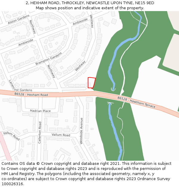 2, HEXHAM ROAD, THROCKLEY, NEWCASTLE UPON TYNE, NE15 9ED: Location map and indicative extent of plot