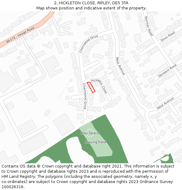 2, HICKLETON CLOSE, RIPLEY, DE5 3TA: Location map and indicative extent of plot
