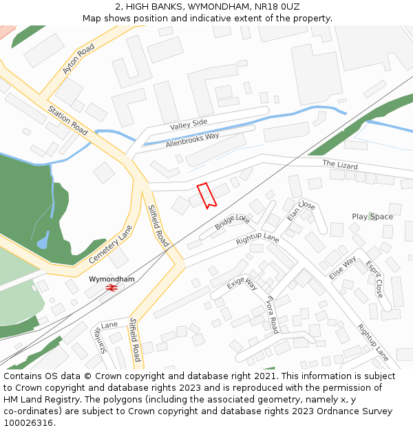 2, HIGH BANKS, WYMONDHAM, NR18 0UZ: Location map and indicative extent of plot