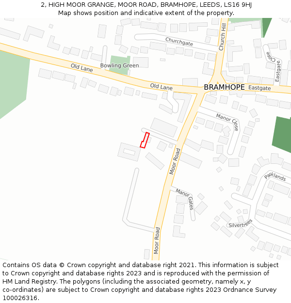 2, HIGH MOOR GRANGE, MOOR ROAD, BRAMHOPE, LEEDS, LS16 9HJ: Location map and indicative extent of plot