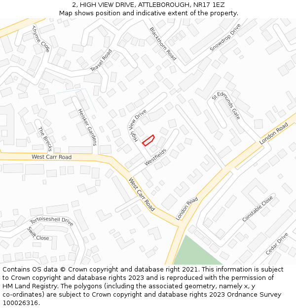 2, HIGH VIEW DRIVE, ATTLEBOROUGH, NR17 1EZ: Location map and indicative extent of plot