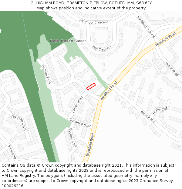 2, HIGHAM ROAD, BRAMPTON BIERLOW, ROTHERHAM, S63 6FY: Location map and indicative extent of plot