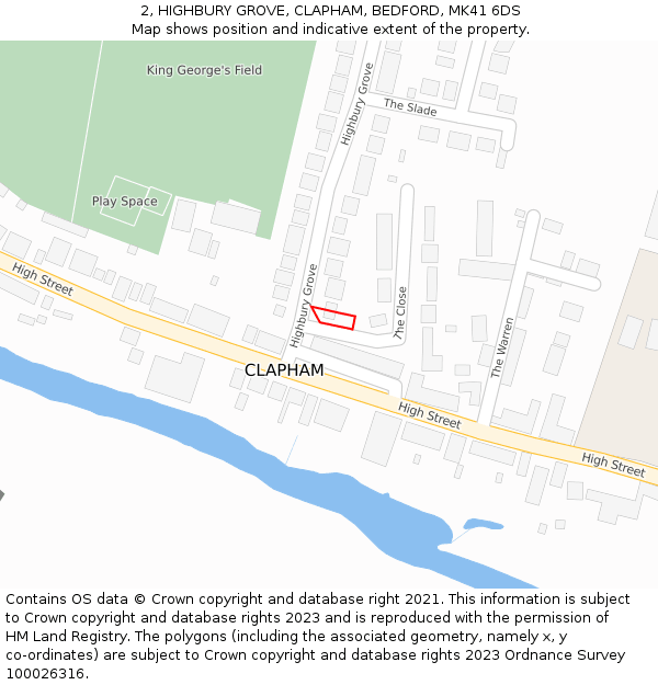 2, HIGHBURY GROVE, CLAPHAM, BEDFORD, MK41 6DS: Location map and indicative extent of plot