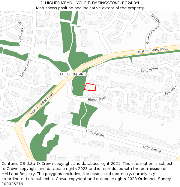 2, HIGHER MEAD, LYCHPIT, BASINGSTOKE, RG24 8YL: Location map and indicative extent of plot