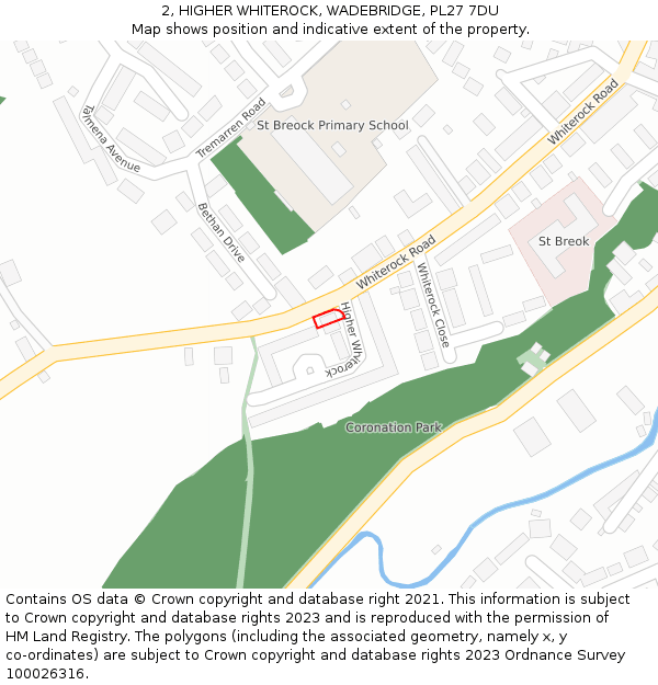 2, HIGHER WHITEROCK, WADEBRIDGE, PL27 7DU: Location map and indicative extent of plot