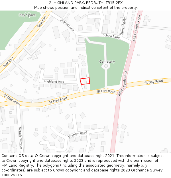 2, HIGHLAND PARK, REDRUTH, TR15 2EX: Location map and indicative extent of plot