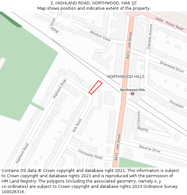 2, HIGHLAND ROAD, NORTHWOOD, HA6 1JT: Location map and indicative extent of plot