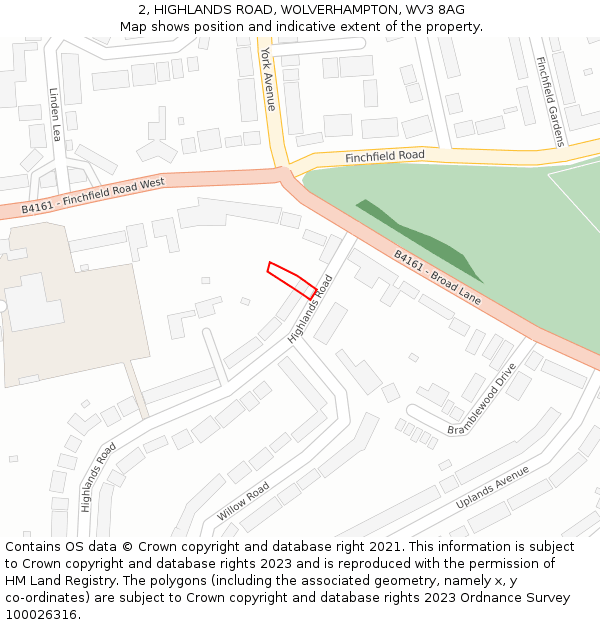 2, HIGHLANDS ROAD, WOLVERHAMPTON, WV3 8AG: Location map and indicative extent of plot