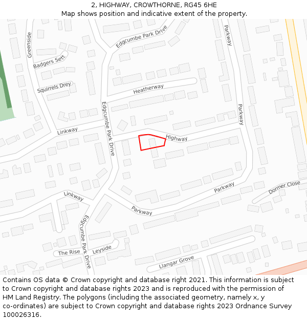 2, HIGHWAY, CROWTHORNE, RG45 6HE: Location map and indicative extent of plot