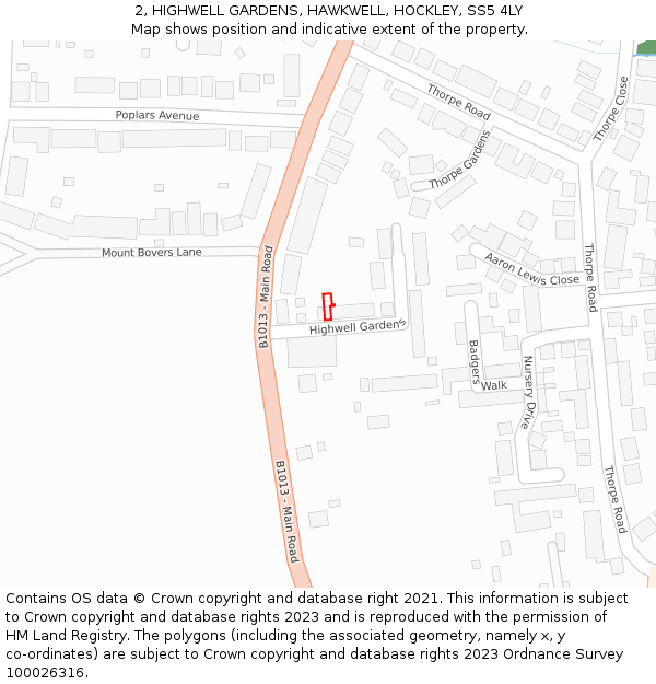 2, HIGHWELL GARDENS, HAWKWELL, HOCKLEY, SS5 4LY: Location map and indicative extent of plot