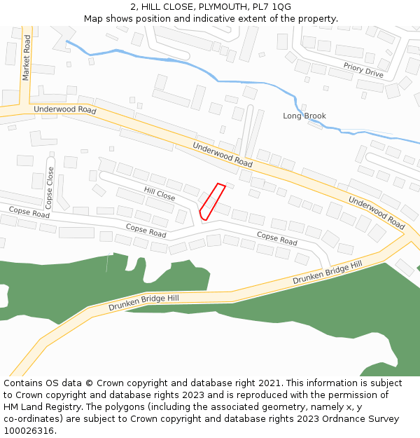 2, HILL CLOSE, PLYMOUTH, PL7 1QG: Location map and indicative extent of plot