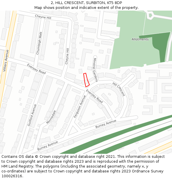2, HILL CRESCENT, SURBITON, KT5 8DP: Location map and indicative extent of plot