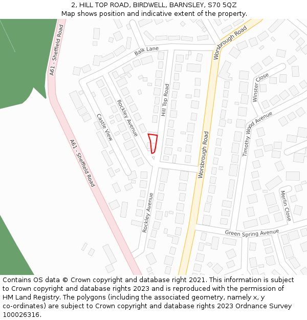 2, HILL TOP ROAD, BIRDWELL, BARNSLEY, S70 5QZ: Location map and indicative extent of plot